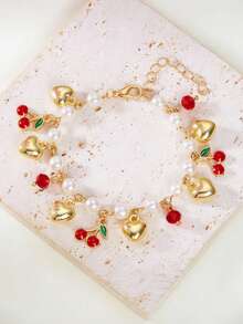 1 Cute Strawberry/Cherry/Heart-Shaped Youth Bracelet, Suitable For Daily Wear Or As A Gift - Multicolor - View 4