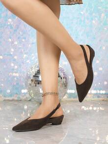 Women's Brown Kitten Heel Slingback Pumps Sandals, Pointed Toe Open Back High Heels, 5cm Party Wedding Dress Shoes, Slip-On Formal Heeled Sandals - Brown - View 4