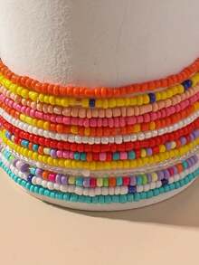 5/10/30/100pcs/Set Random Color And Style Exquisite Versatile Bohemian Style Colorful Elastic Anklet Set Suitable For Men And Women Daily Wear Beautiful Beach Jewelry Gift - Multicolor - View 5