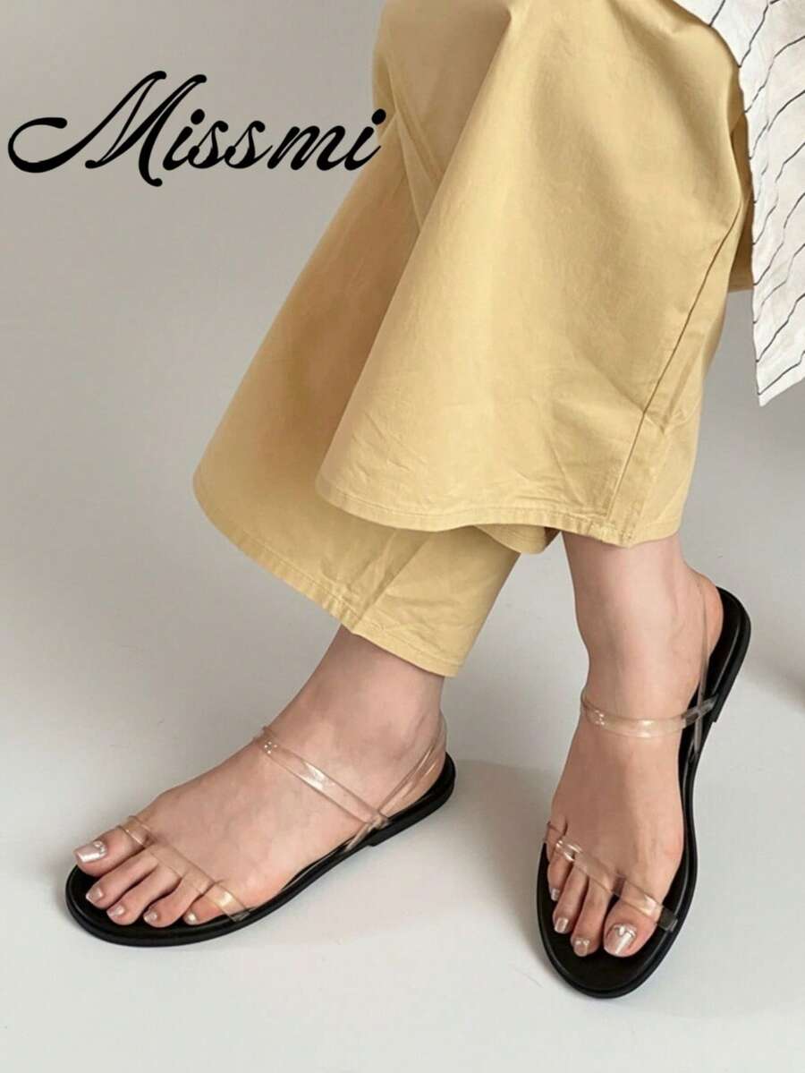 Women's Minimalist Transparent Strap Flat Sandals For Summer