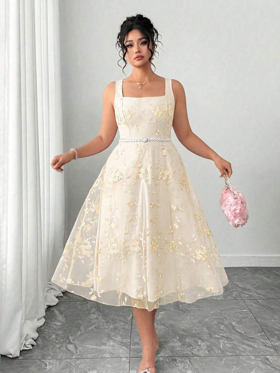 Plus Size Dresses - Apricot - View 1