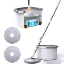 Trapeador Con Exprimidor Mop Incluye 2 Almohadillas de Repuesto Se Pueden Lavar y Secar Color Blanco Cubo Separador de Agua Limpia y Sucia Cubeta Con Exprimidor Trapeador Giratorio Mop - Blanco - Ver 2