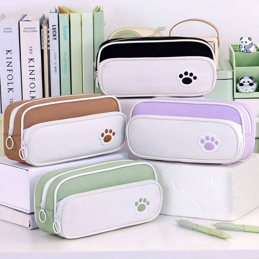 1件新款女童開學文具盒，中學鉛筆袋，INS風小學生鉛筆收納袋，開學文具盒，學生貓爪鉛筆袋 - 彩色 - 查看 1