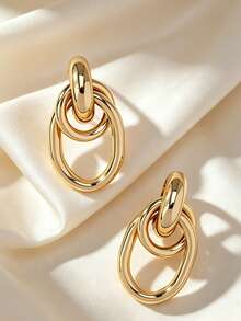YUNCHUN 1 Pair Women's Gold Hoop Drop Earrings, Multi-Layer Oval Chain Dangle Earrings, Hypoallergenic Chunky Chain Earrings, Lightweight Versatile Style, Suitable For Daily Wear, Party, Gift - Gold - View 2