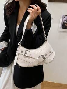 Minimalist Crescent Shoulder Underarm Bag 2025 Korean Style Fashion Textured Large Capacity Solid Color Casual New Handbag For Women - White - View 2