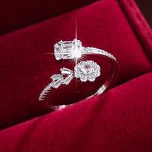 1pc Geometric Flower Adjustable Design Cubic Zirconia Inlaid Ring For Women - Multicolor - View 2