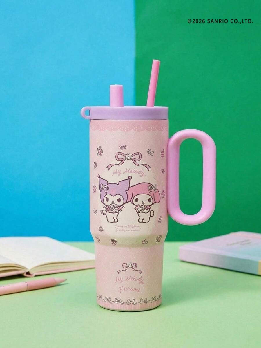 HELLO KITTY AND FRIENDS | Joivida 24盎司不锈钢保温水瓶/咖啡杯,带把手和吸管,防漏,保温(可保持饮品冷热) - 粉色 - 查看 1