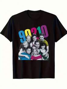 1 Pieza de Camiseta Vintage para Mujer 90210 con Estampado, Cuello Redondo y Manga Corta |   Casual, adecuado para todas las estaciones, a la moda, perfecto como regalo de cumpleaños o de Navidad. - Negro - Ver 1