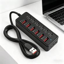 An 12-In-1 USB Hub With 66W PD Fast Charging And Data Transfer, A Compact Multi-Port Adapter Compatible With USB Devices Like Laptops, Tablets, Smartphones, USB Drives, External Hard Drives, Suitable For Home, Office, Travel, Computers, Cameras,12-In-1 66W Fast Charging Station | 6 USB Ports + 6 Type-C PD Fast Charging Ports Power Hub, Compatible With IPhone, , Laptops, Phones - Multicolor - View 2