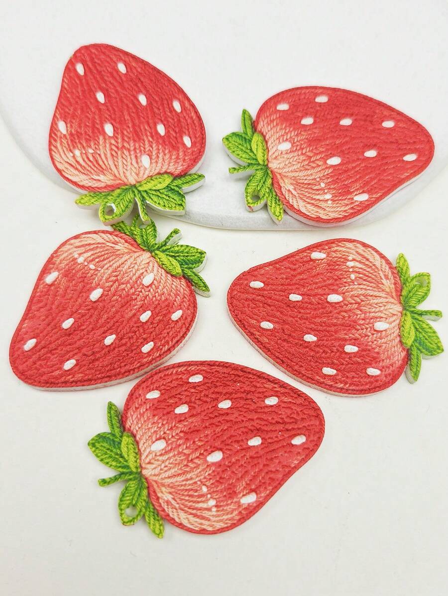 3pcs Sweet Cute Double-Sided Printed Fruit Slice Charms, Red Strawberry Charm, Lemon Kiwi Apple Charm, DIY Faux Fruit Decorative Pendant, Suitable For Necklace Earrings Keychain Bag Decoration, Handmade Jewelry Accessories - Multicolor - View 1