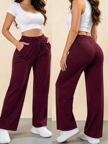Women's Lanzinha Wide-Leg Pants, Winter Fashion. - Burgundy - View 2