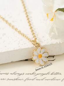 1pc Enamel Daisy Flower Pendant Necklace, Gold/Silver Plated Alloy Chain Necklace For Women, Casual Daily Wear Jewelry - Daisy Pendant - View 4