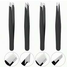 Stainless Steel Black Eyebrow Tweezers, Slanted Tip Hair Removal Tweezers, High Precision Pink Eyebrow Grooming Tool Set - Multicolor - View 10