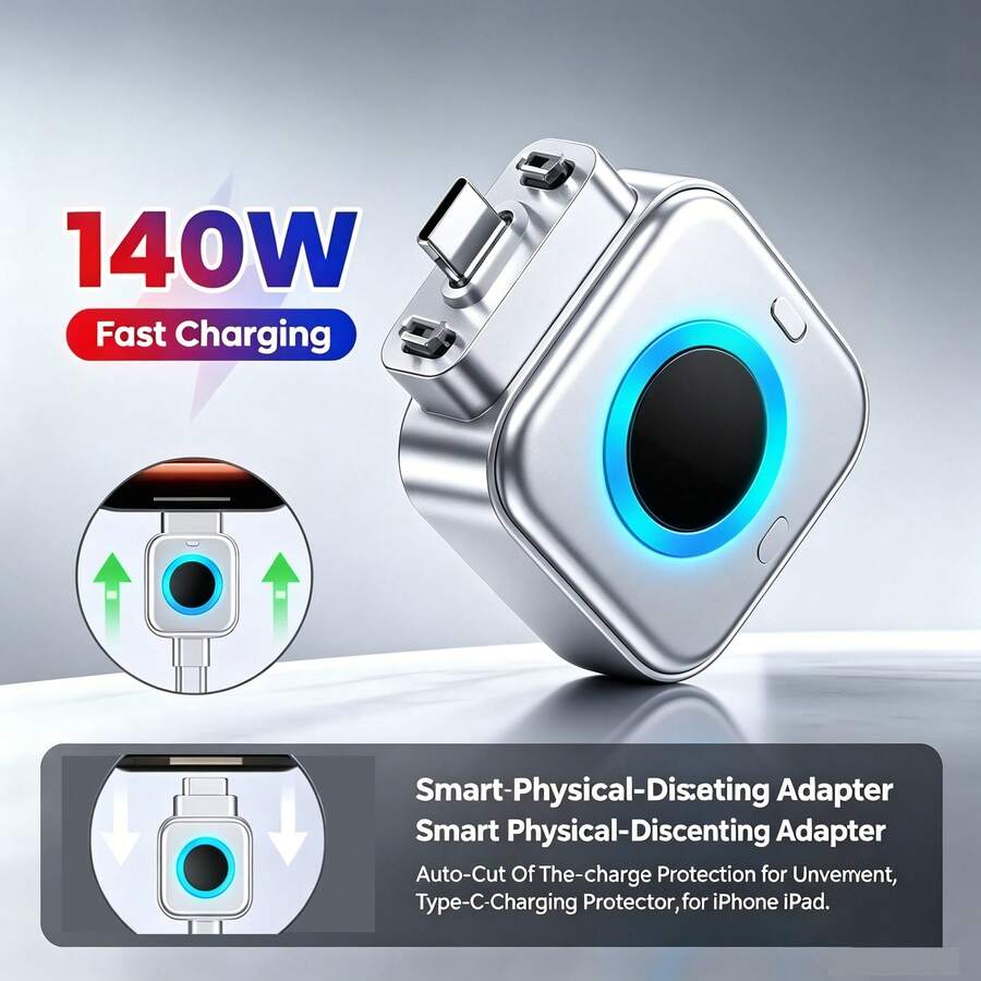140W 高功率 Type-C 快充轉換器，自動停止過充保護適配器，智慧斷電保護設計，相容 iPhone 17 Pro/16/15 Pro Max/Plus 系列，旅行快充套裝