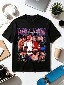 Heated Hockey Rivalry Love T Shirt Retro Romance Sports Theme Casual Short Sleeve Street Style Tee.Soft Fabric Loose Daily Casual Tee - 黑色 - 查看 1