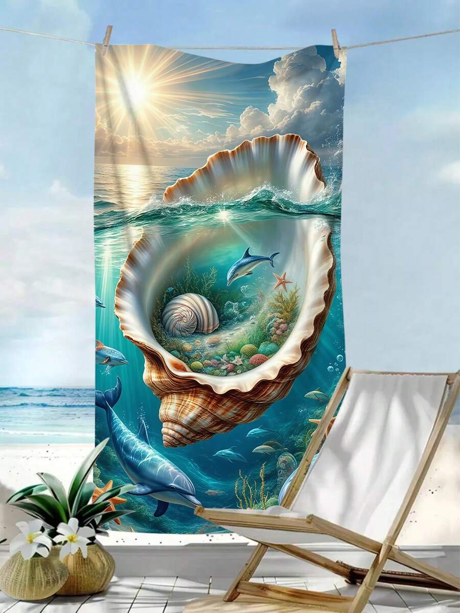 1件夢幻海洋海灘巾,水下世界動物印花大尺寸海灘巾,超細纖維吸水防沙海灘浴巾,適合旅行、游泳池、潛水、衝浪、瑜伽、露營、海灘度假、水上派對裝飾海灘巾,夏季海灘旅行必備披肩浴巾,浴室裝飾多功能海灘巾(單面印花) - 青碧色 - 查看 1