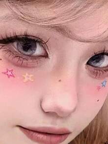 1片/包 臉部星星貼紙，免膠多尺寸彩色五角星組合貼紙，彩虹馬卡龍色調，適用於臉部、眼睛、頸部、美甲，適合甜美酷感/活力妝容，營造活潑氛圍造型 - 彩色 - 查看 4