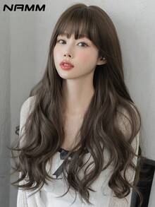 NAMM 24 Inch Long Wavy Brown Wigs With Bangs Loose Wave Curly Synthetic Hair Natural Looking High Density Heat Resistant Fiber Fringe Wigs For Women Girl Daily Party Beginners Use - Multicolor - View 5
