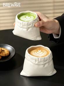 Brewave 1 buah Mug Kopi Keramik Berbentuk Koin Kreatif, Cangkir Teh Desain Linen Putih Baru, Wadah Minuman Kopi Unik untuk Rumah dan Kantor, Hadiah Ideal untuk Pecinta Kopi - Kurang dari 0,5L - View 6