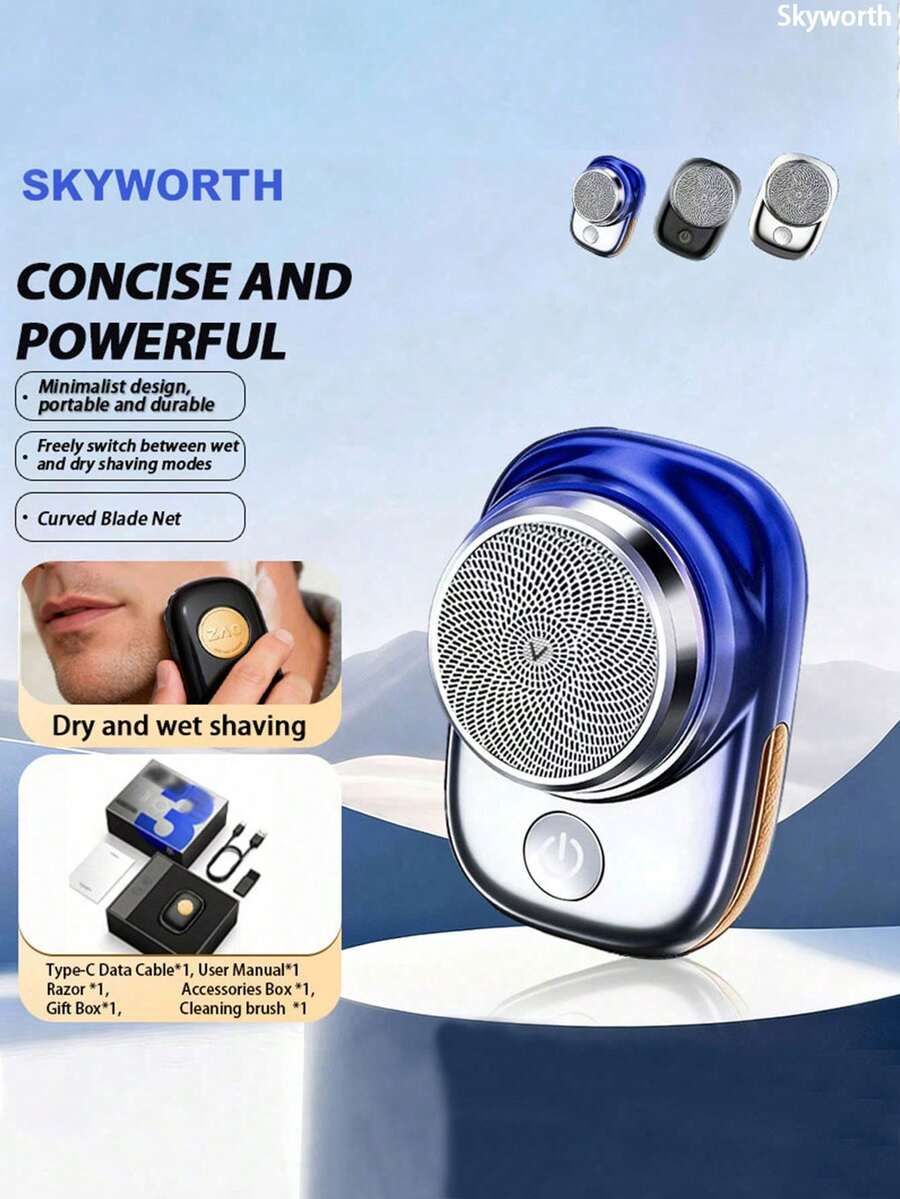 SKYWORTH Máy cạo râu điện mini USB, dao cạo cầm tay mạnh mẽ cho nam nữ, sạc USB-C, chống nước IPX7 dùng khô và ướt, kích thước bỏ túi nhẹ cho du lịch văn phòng công tác