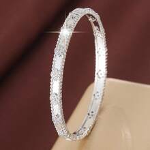 1pc Fashion Four-Leaf & Five-Leaf Flower Arrangement Design Cubic Zirconia Inlaid Women Bracelet, Valentine's Day Gift - Multicolor - View 11