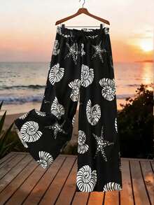 Retro Plus Size Women'S Valentine'S Day Allover Print Woven Wide Leg Pants, Regular Fit Casual Trousers, Summer, Rave, Spring Break, Boho Fall Cloth For Women Capri For Women Beach Outfit For Woman Y2K Clothing Women - 多色 7 - 查看 1
