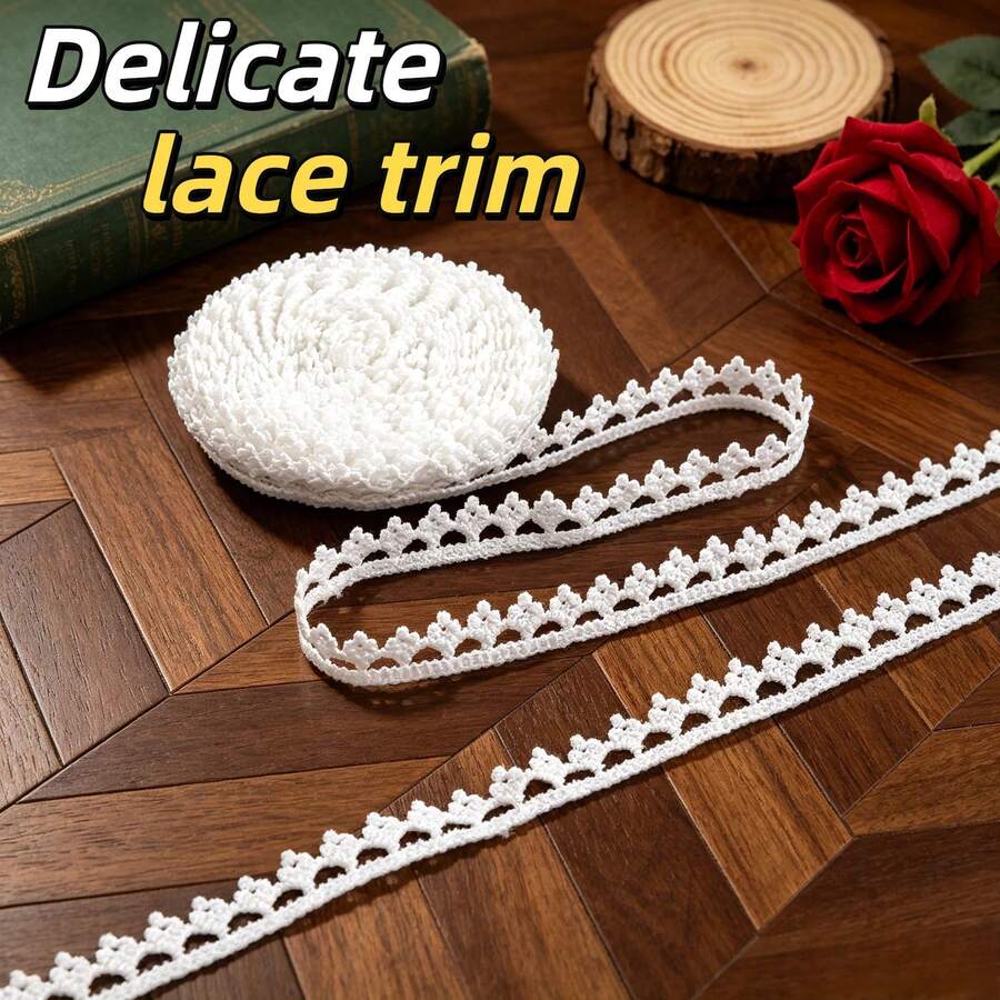 Exquisite Woven Crown Lace Trim, 0.54 Inches Wide, Tassel With Floral Design, Suitable For Wedding, Dress, Sofa Cover, Curtain, Collar, Cuff, Home Textiles And Craft Decoration, Lace Ribbon - White - View 1