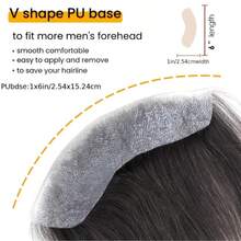 Men'S Hairline Vee Frontal Hairpiece, Black Straight Hair Topper, Human Hair Extensions For Forehead Loss, Business Style Toupee, 2.5cm Width By 16cm Length, For Caucasian Faces - Natural Black - View 1