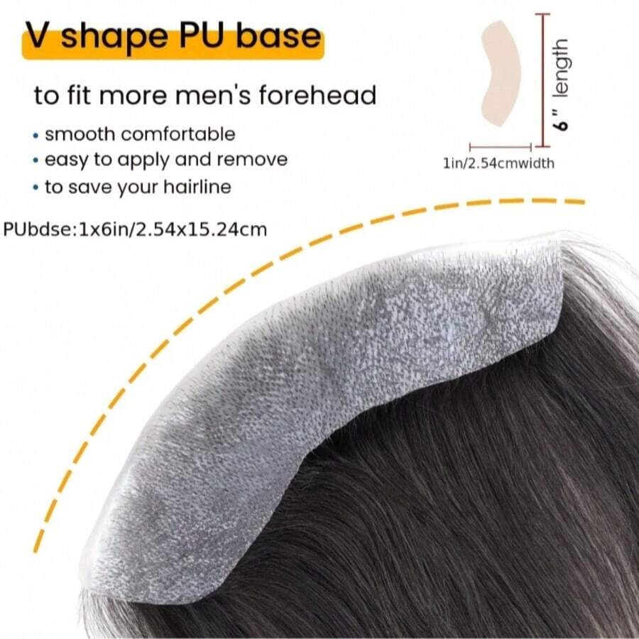 Men'S Hairline Vee Frontal Hairpiece, Black Straight Hair Topper, Human Hair Extensions For Forehead Loss, Business Style Toupee, 2.5cm Width By 16cm Length, For Caucasian Faces - Natural Black - View 1