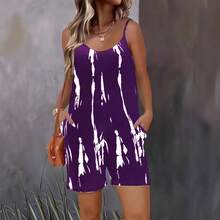 Women's Fashionable Irregular Tie-Dye Random Print Pocket Jumpsuit - 紫色 - 查看 2