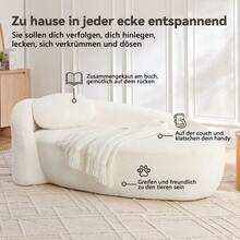 Minimalist Teddy Fleece Sofa With Rounded Design, Softly Padded Couch With Cushions, Versatile For Living Room, Bedroom And Studio. - 米色 - 查看 4