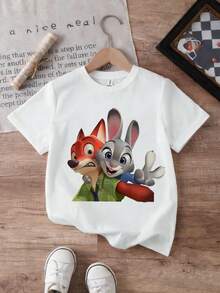 Disney Girls' Black Base Zootopia Short Sleeve T-Shirt, Breathable & Skin-Friendly, Top For Daily Leisure - White - View 3