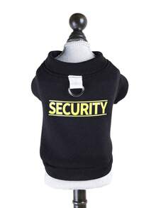 PETCIRCLE 1件寵物衣服，狗/貓戶外/室內服飾，小型犬/幼犬舒適字母印花連帽衫系列，黃色「SECURITY+」拉鍊素色運動衫 - 黑色 - 黑色 - 查看 11