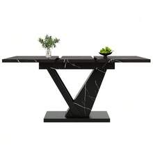 Mesa de comedor telescópica (120-160 x 75 cm), mesa extensible, mesa de cocina, se extiende de 120 a 160 cm gracias a extensiones internas, para cocina y salón, mesa de comedor con estampado de mármol negro. - Negro - Ver 1