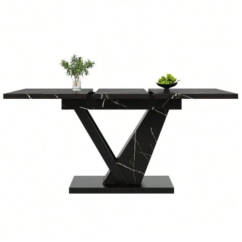 Mesa de comedor telescópica (120-160 x 75 cm), mesa extensible, mesa de cocina, se extiende de 120 a 160 cm gracias a extensiones internas, para cocina y salón, mesa de comedor con estampado de mármol negro. - Negro - Ver 1