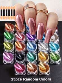 23pcs Shiny Multi-Color Metallic Mirror Effect Nail Powder Set, DIY Nail Salon Decoration, With 6pcs Application Tools - Multicolor - View 7