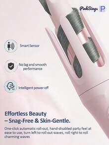 PinkSings 32mm Rizador de pelo portátil automático, 4 niveles de temperatura ajustables, rizador de pelo giratorio automático recargable por USB, diseño anti-quemaduras, batería de 5000mAh - Rosa - Ver 4
