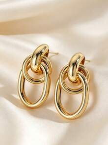 YUNCHUN 1 Pair Women's Gold Hoop Drop Earrings, Multi-Layer Oval Chain Dangle Earrings, Hypoallergenic Chunky Chain Earrings, Lightweight Versatile Style, Suitable For Daily Wear, Party, Gift - Gold - View 7