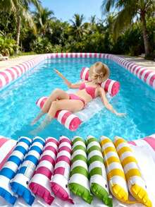 1pc Adult PVC Inflatable Floating Lounge Chair, Suitable For Swimming Pool And Beach, Portable, No Power Required, Comfortable , Lightweight, Relaxing, Quick Inflation, Designed For Adults. Thickened PVC Pool Floating Bed, Suitable For Home Pool Water Play, Beach Vacation - Twin-tube Striped Floating Bed - View 4