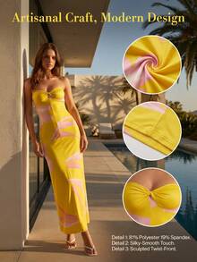 Summer 2026 Floral Halter Neck Maxi Dress  Sexy Forma Wedding Guest Dress Beach Party Gown Flowy Long Sundress For Women - 黃色 - 查看 2