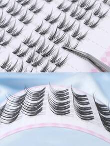 60 Clusters Korean Style C-Curl False Eyelash Clusters, Manga Style Eyelash Clusters, Create A Lively And Natural Makeup Effect. Suitable For Beginners, Reusable, Suitable For Daily Use, Parties, Travel And Holidays. - C - View 4