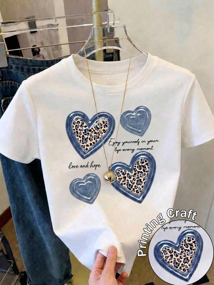 Women's Printed Short-Sleeved Summer T-Shirt, Women's Tops, Polyester Fabric, Multifunctional Style, Regular Fit, 1 Unit. - 白色 - 查看 1
