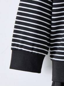 Boys' Colorblock Striped Polo Shirt With Collar, Long Sleeve, Autumn/Winter Style, New Casual Fashion Street Retro Preppy Look, Suitable For Back To School & Graduation, Commuting, Social Gatherings, Daily Wear - Black - View 5
