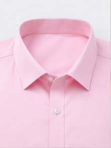 Men's Solid Color Front Button Business Casual Long Sleeve Dress Shirt - Baby Pink - View 4
