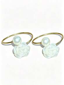 1/12/30pcs Valentine's Day Pearl Rose Napkin Rings, Suitable For Wedding, Home, And Daily Table Decor - Multicolor - View 6