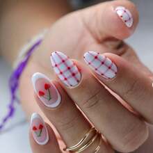Wear High-End French Striped Cherry Removable Almond Nails Wearable Manicure Nails Fake Nails - 免費穿戴盔甲 - 查看 2