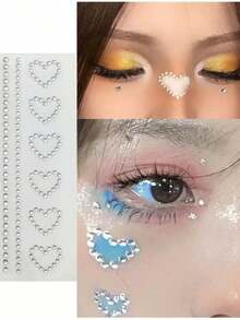 1pc/Set Face Rhinestone Stickers, Glue-Free Multi-Size Round Rhinestones + Heart-Shaped Frame Rhinestone Stickers, High Glossy Texture, Suitable For Face, Eyes, Neck, Nail Art, Stage/Sweet & Cool Makeup, Create A Clear And Atmospheric Look - Multicolor - View 5