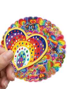 56PCS Rainbow Heart Vinyl Stickers Waterproof Aesthetic Decals For Water Bottle Laptop Scrapbook Phone Case Skateboard Luggage Adults Teens DIY Crafts Party Favors School Supplies - A - View 3