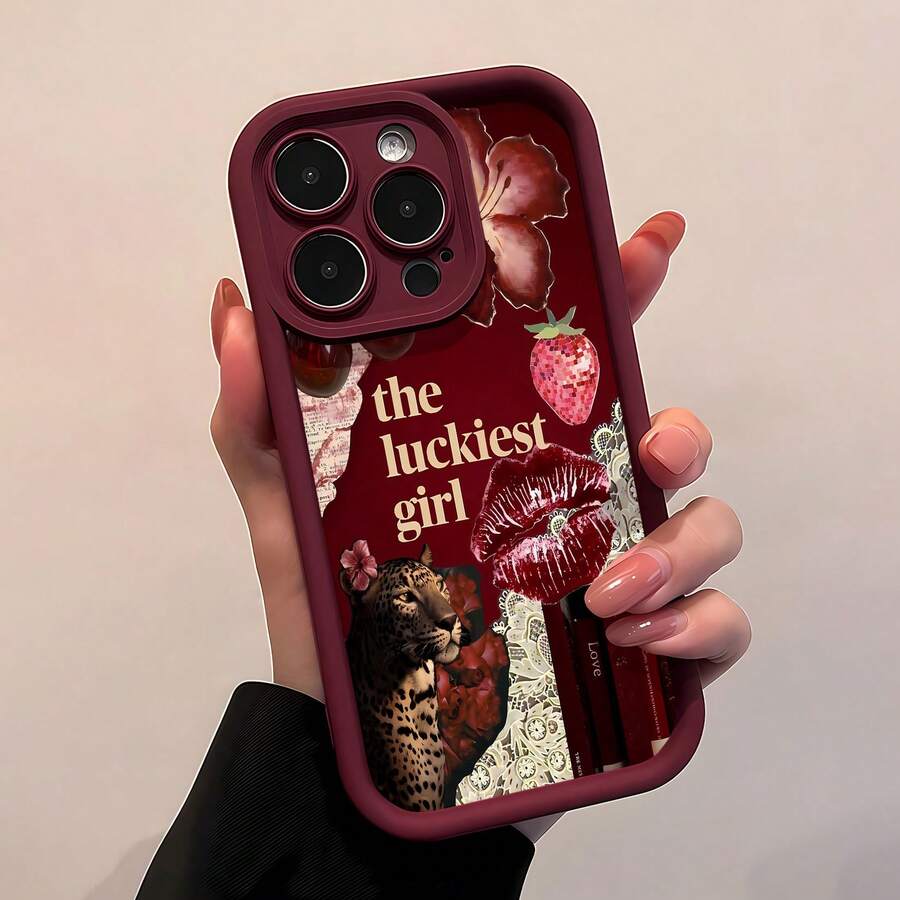 Leopardo rojo chica afortunada tema floralfunda de teléfono Fundas compatibles con ,Apple,VIVO,OPPO,,, y Honor.Fabricadas en silicona TPU,ofrecen protección contra golpes y caídas. - Rojo - Ver 1
