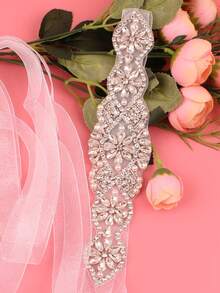1PC Handmade Rhinestone Studded Bridal Belt, Luxury Crystal Wedding Dress Waistband For Brides And Bridesmaids - Clear - View 1